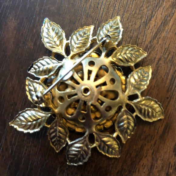 Weiss Sapphire Blue Rinestone Floral Burst Pin and Clip On Earrings. 3 pc Set - Picture 3 of 5